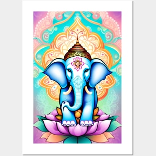 Ganesh sitting on a lotus flower Posters and Art